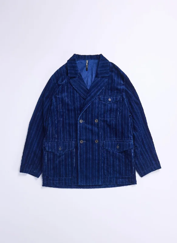 Comfortable Wear Indigo Cotton Corduroy Double Breasted Soft Blazer