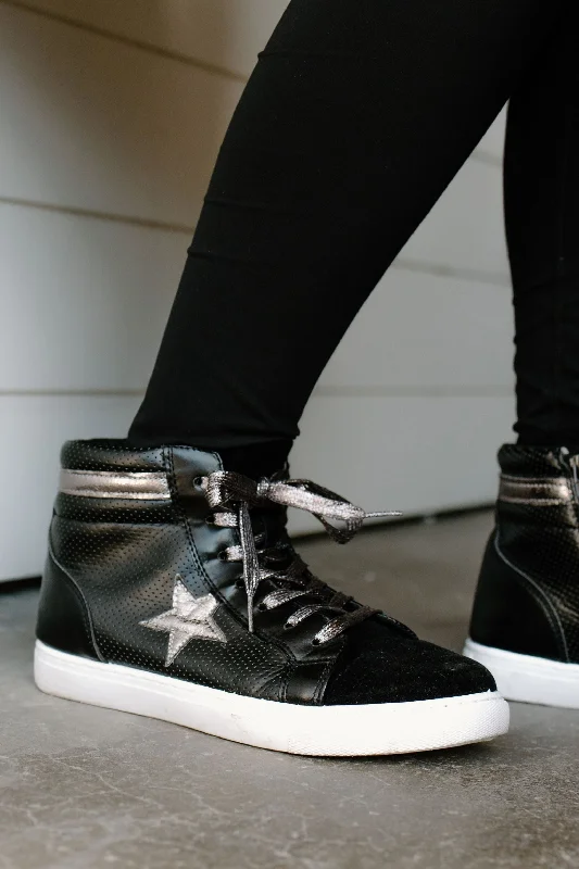 Fresh Wear Dancing With The Stars- Black High Top Sneakers w/ Silver Star Detail