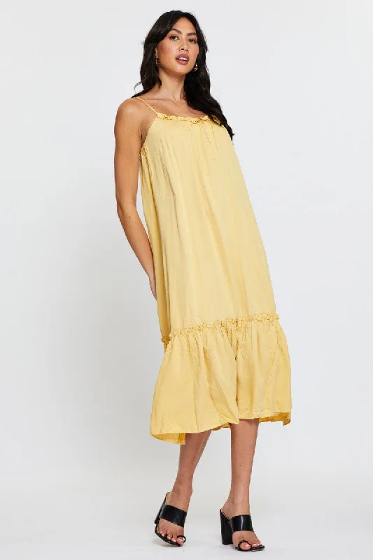 Classic Yellow A Line Dress Sleeveless Midi