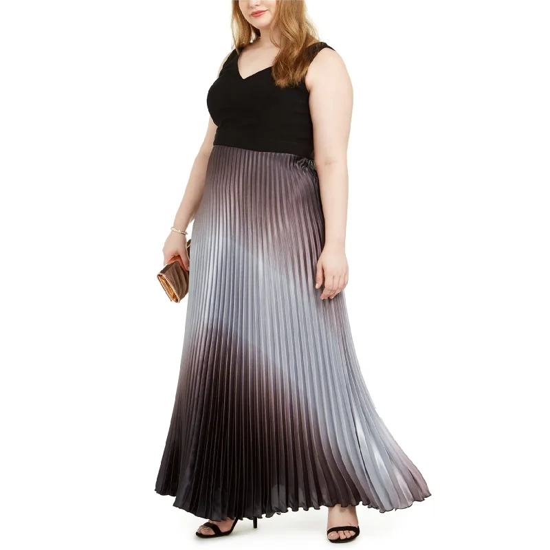Design Perception Betsy & Adam Womens Ombre-Pleat Fit & Flare Gown Dress, Black, 18W
