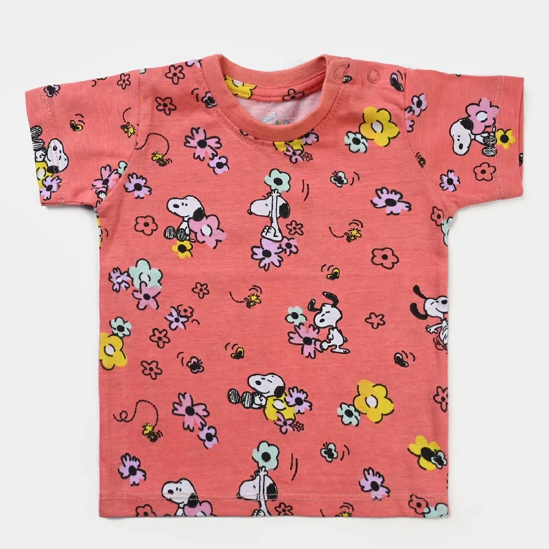 Sports High Waist Style Infant Girls Cotton Jersey T-Shirt - Salmon