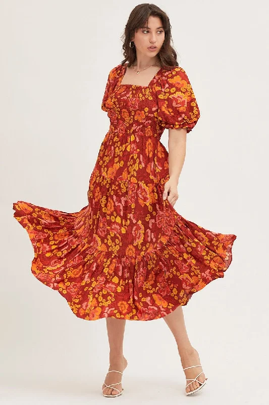 Short skirt design Print Maxi Dress Short Sleeve