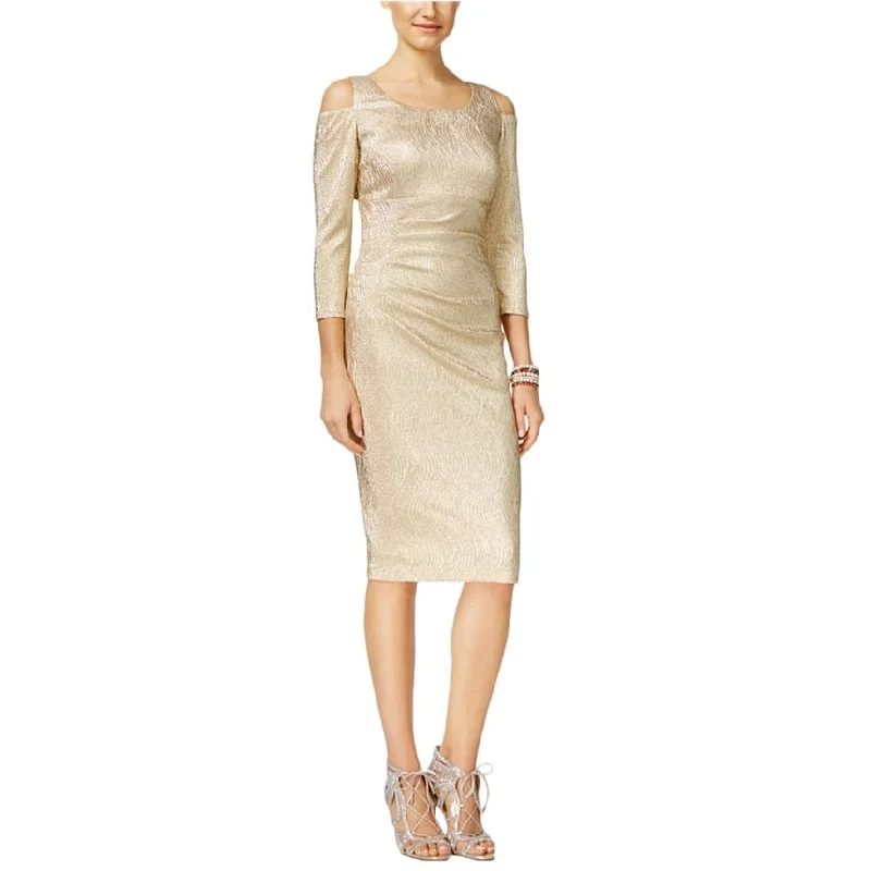 Perfect Tailoring I-N-C Womens Cold Shoulder Sheath Dress, Metallic, 6