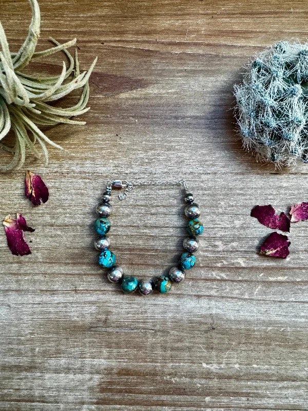 Sports Series 10 mm Sterling Silver Pearls bracelet and turquoise