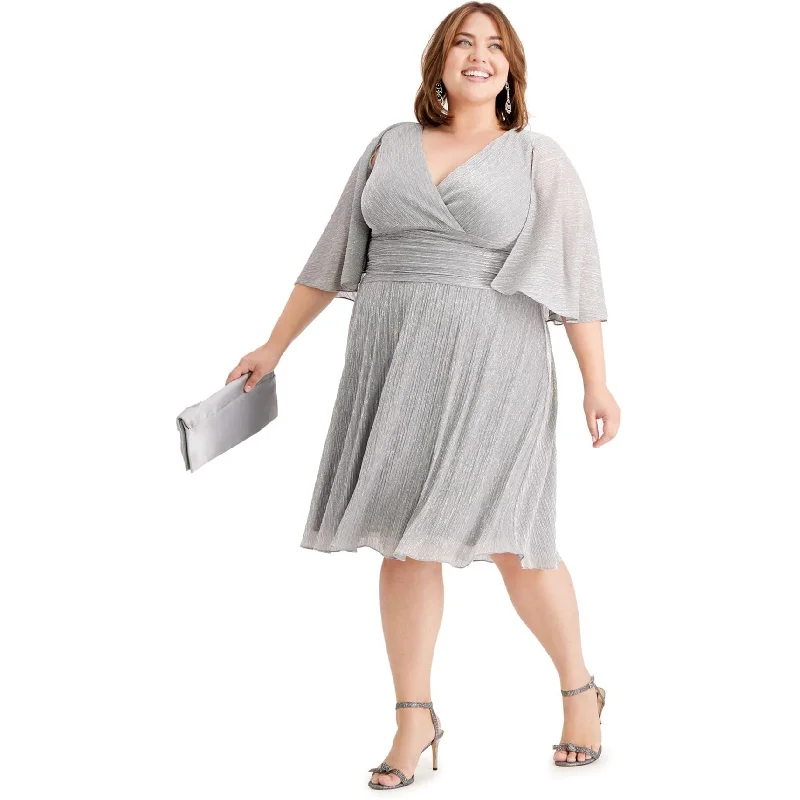French Retro SLNY Womens Shimmer Fit & Flare Dress, Grey, 18W
