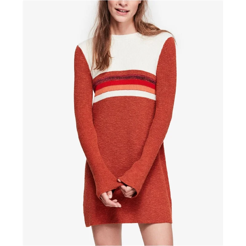 Comfortable Sweaters Free People Womens Colorblock Sweater Dress, Orange, X-Small