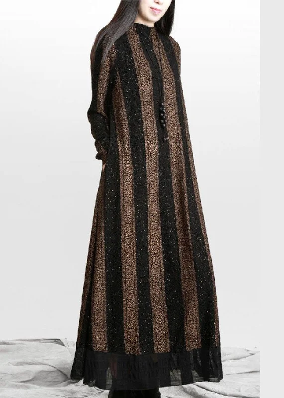 Elegant Wear Natural Gold Stand Pockets A Line Dresses Fall
