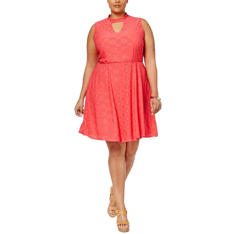 Stylish Wear NY Collection Womens Eyelet A-line Dress, Pink, 2X