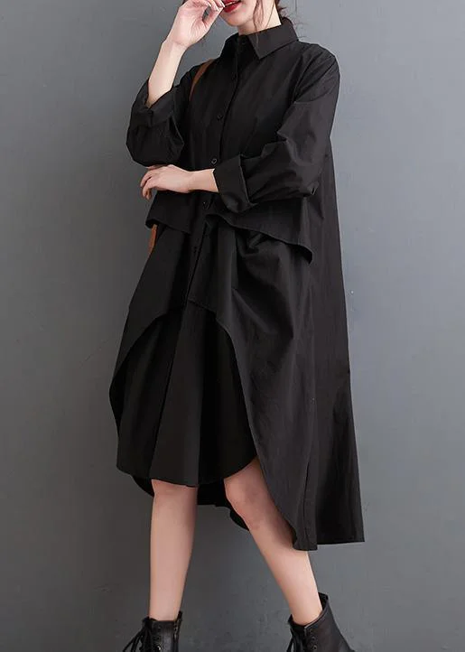 Advanced Design Organic Lapel Low High Design Spring Quilting Clothes Black Kaftan Dresses