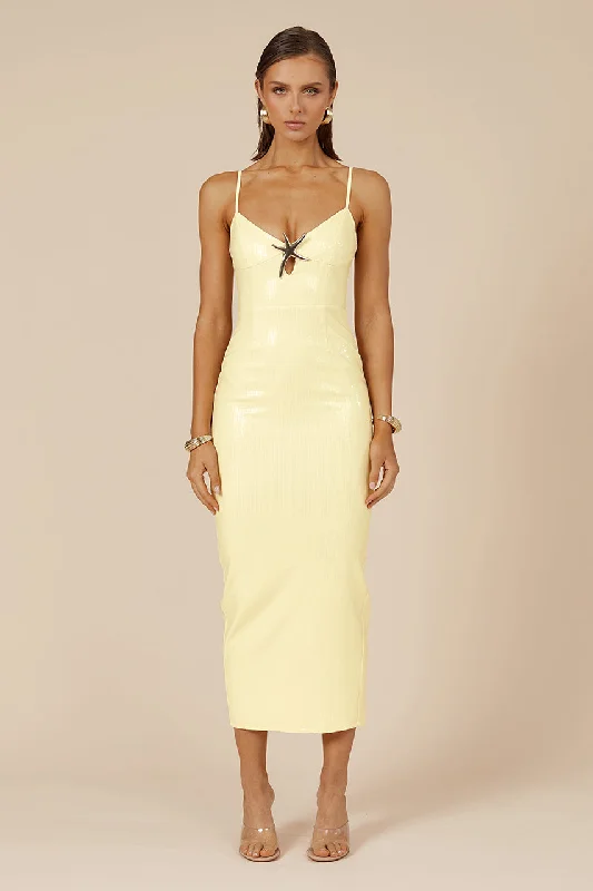 Comfortable Mind BENITO MIDI DRESS - LEMON