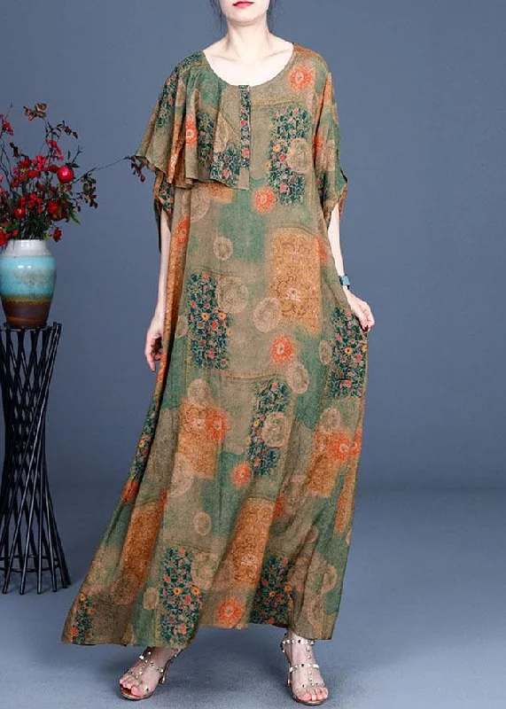 Elegant And Charming Plus Size Yellow Ruffles Patchwork Summer Chiffon Dresses Half Sleeve