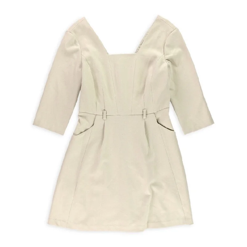 Fun and cute Kensie Womens Solid A-line Dress, Beige, Medium
