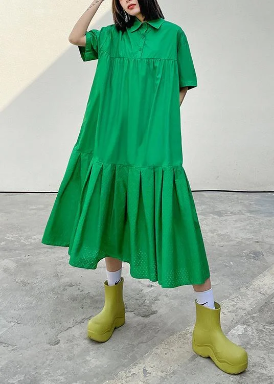 Energy Wear Organic Green Cotton Pockets Peter Pan Collar Dresses Summer