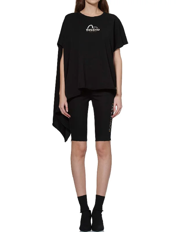 Retro Style Slogan Print Asymmetric Sleeve T-shirt