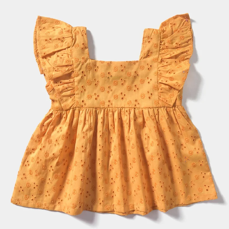 Cozy Pants Infant Girls Chicken Kari EMB Top Yellow Roses-Yellow