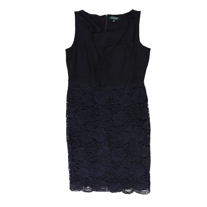 Soft Wear Ralph Lauren Womens Lace Cocktail Dress, Blue, 16