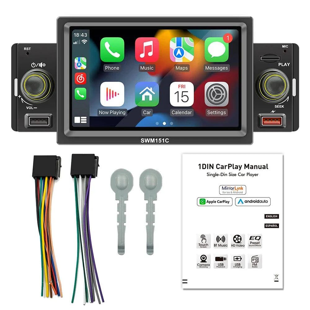 Sports And Leisure 5 Inch Car Stereo MP5 Player Single Din BT FM Radio Receiver with Carplay Android Auto Support Hands-Free Calling USB Charge