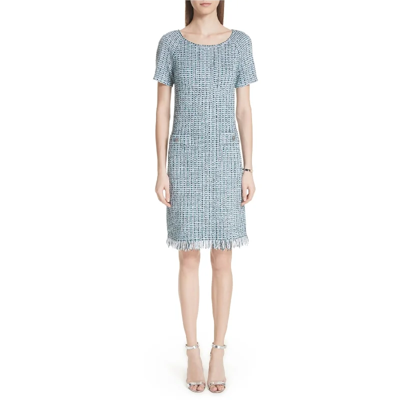 Cozy Fit Wear St. John Womens Microstripe Checked Midi Dress, Green, 4