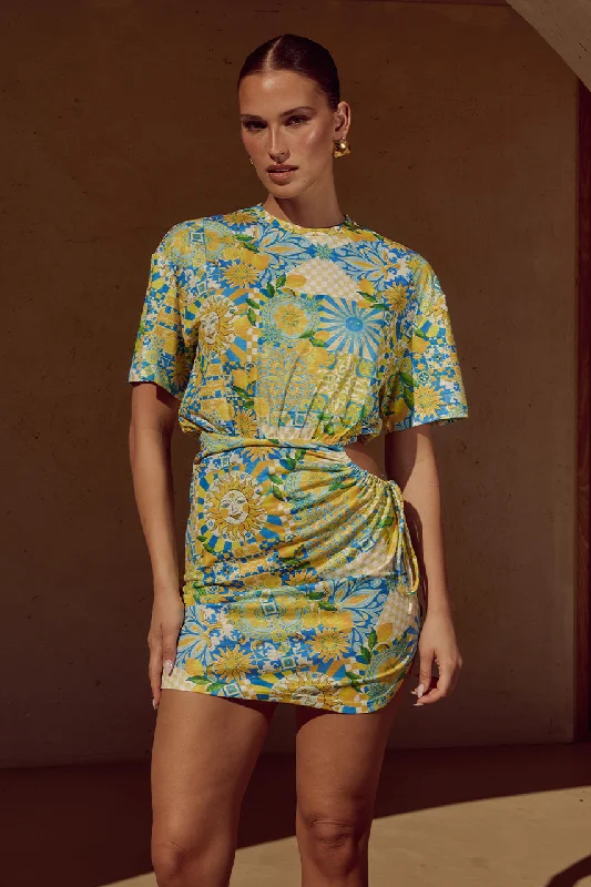 Hooded design SARICO MINI DRESS - ANACAPRI LEMON