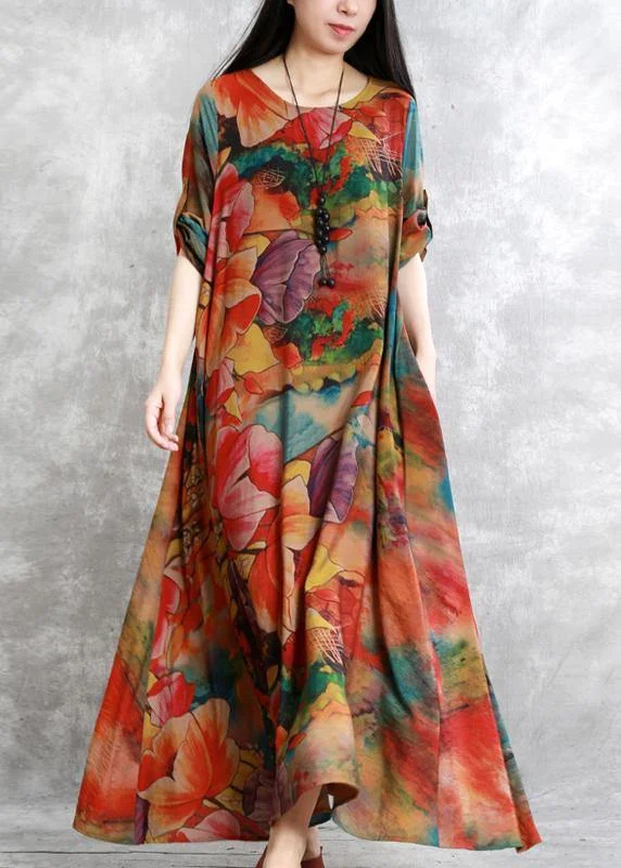 Basic Comfort Natural o neck pockets linen Wardrobes Fashion Ideas floral Dresses