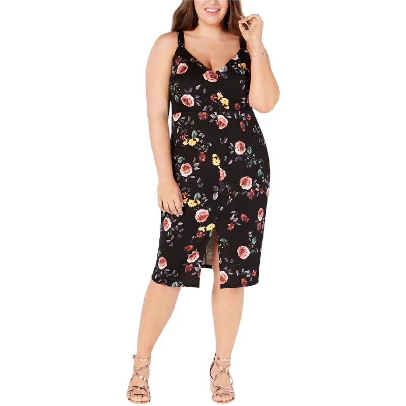 Carefree Style Soprano Womens Floral Midi Dress, Black, 1X