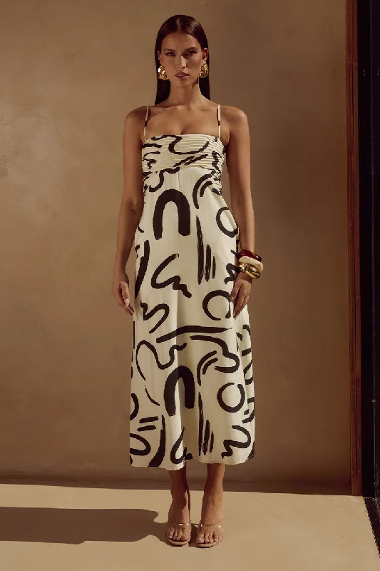Retro Stripes INEZ MIDI DRESS - YORK SAND