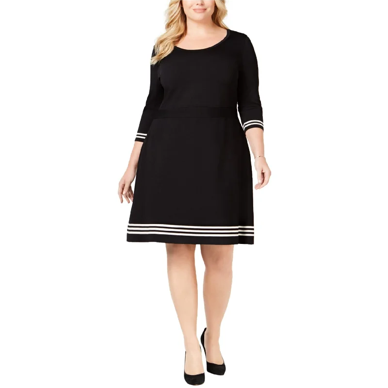 Personal Design Anne Klein Womens Stripe Hem Fit & Flare Dress, Black, 0X
