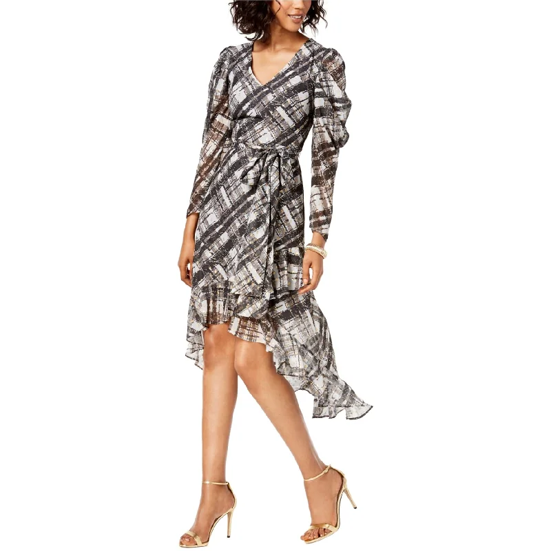 Sports Style Taylor Womens High Low Metallic Plaid Sheath Dress, Grey, 10