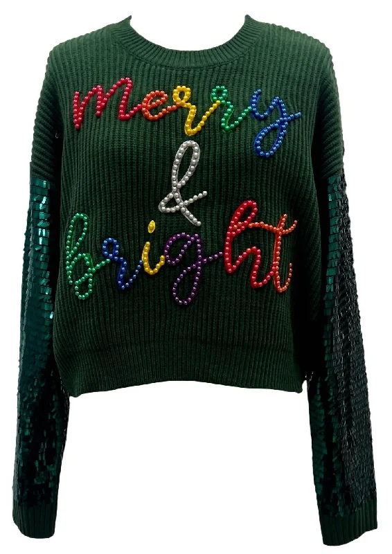 Casual Chic Wear Women's Merry & Bright Sequin Sweater In Greeen