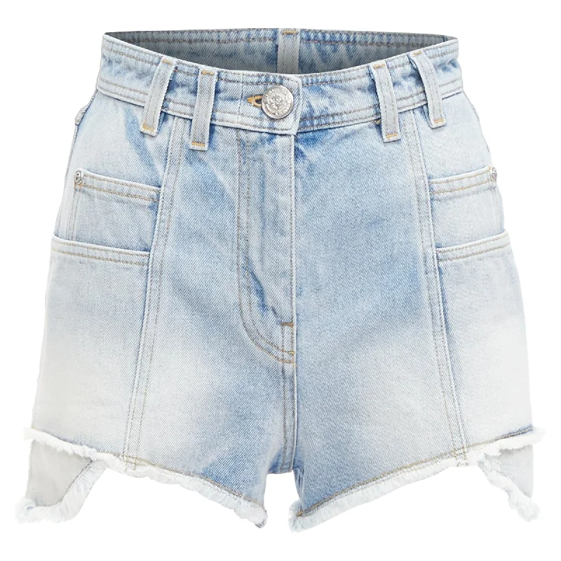 Smart Casuals Balmain washed cotton denim panel pockets cut cutaway cargo shorts