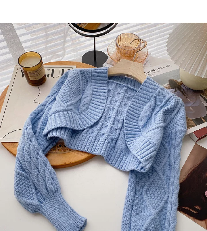Round neck design Vintage sweater small coat Long sleeve short top fashion 6067
