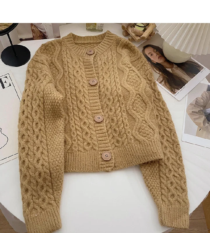 Cool Style Single breasted round neck retro twist sweater female  6037