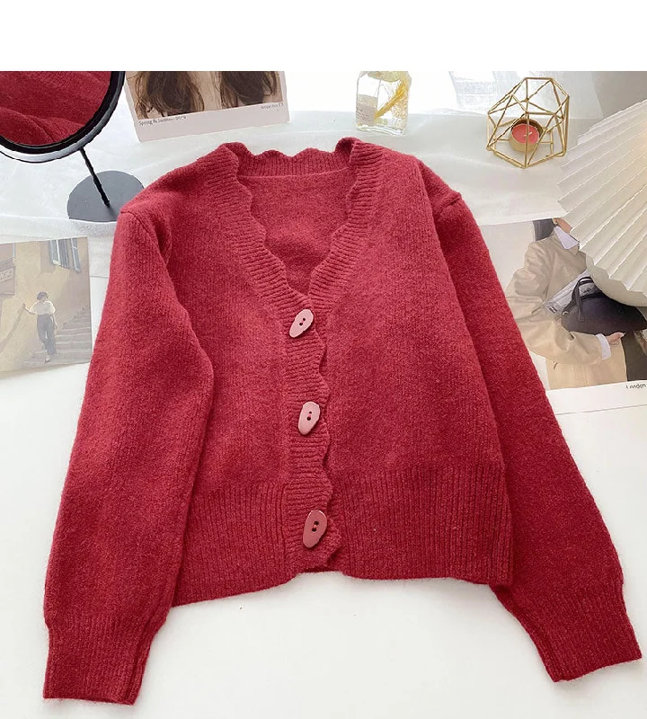 End Of The Year Korean solid color casual personalized single breasted long sleeved top  6042
