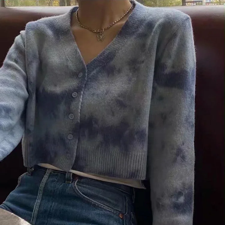 Feminine Charm Wholesale Clothing Long Sleeve Tie Dye  Button Coat