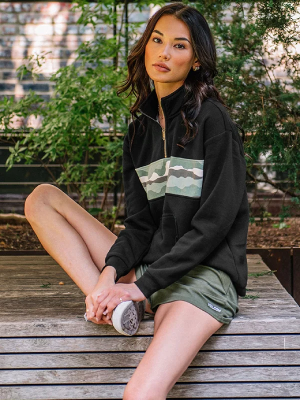 High-end atmosphere Stone Stacked Mock Neck Hoodie - Black