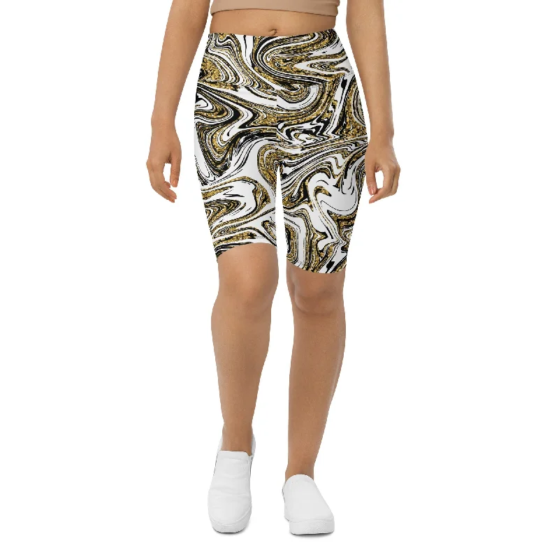 Layered Comfort Glitter Print Marble Biker Shorts