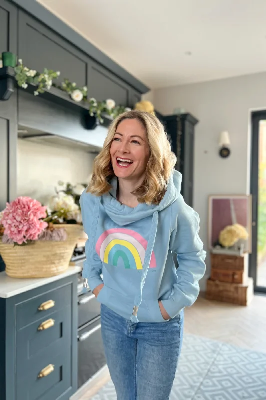 Must-have For Fashion Light Blue Pastel Rainbow Cowl Neck Hoodie