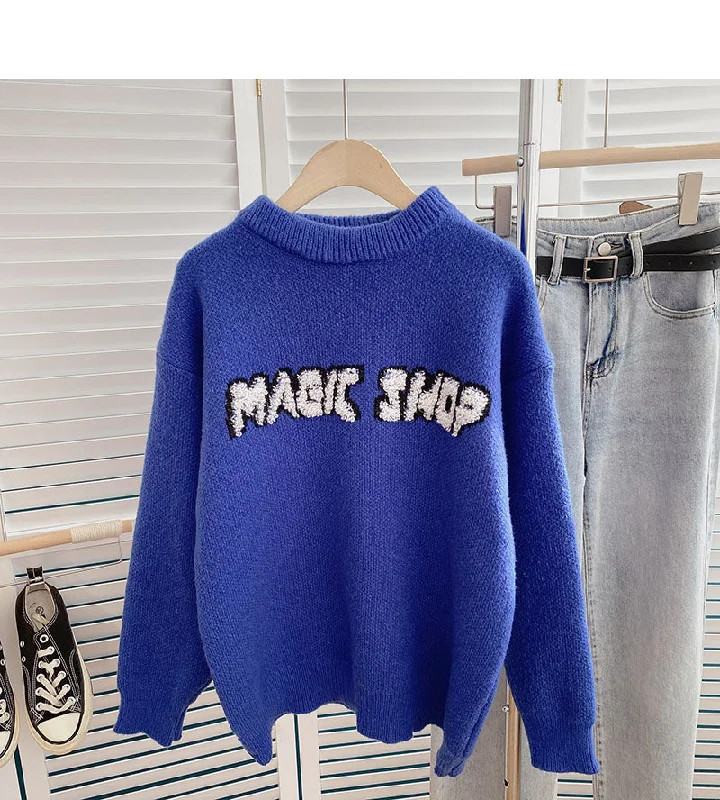 Simple Style Lazy style personalized casual printing loose long sleeve top  6055