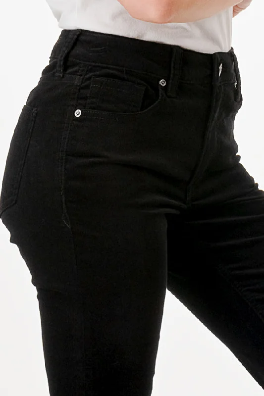 Retro Style Black Color Corduroy Fabric Mid rise Flare Jeans