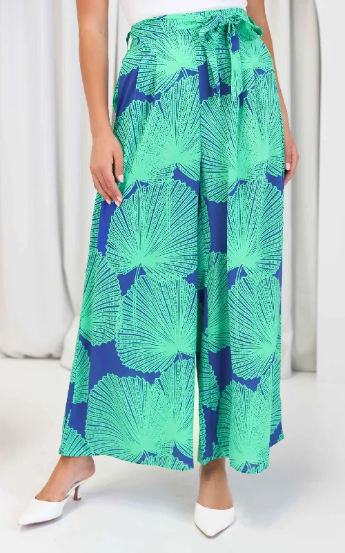 Easy Chic Paradise Lily Wide Leg Pants - Blue Green Print