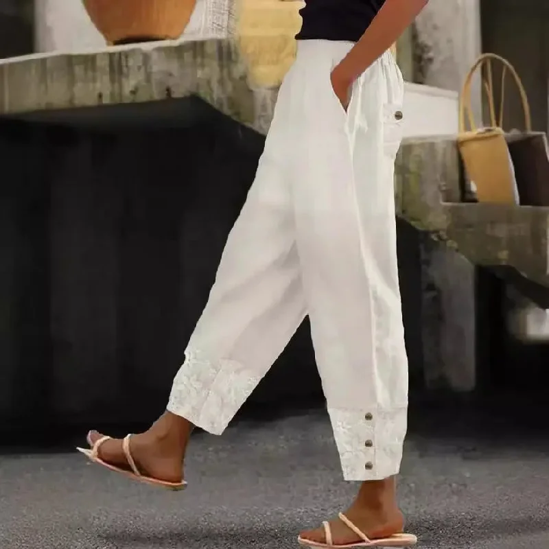 Free And Casual Women's Cropped Pants Casual Loose All-matching Elastic Waistband Trousers