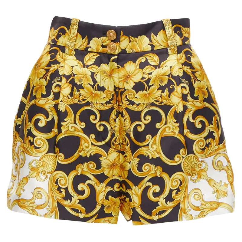Soft Looks Versace Tribute silk Barocco Hibiscus print high waist shorts