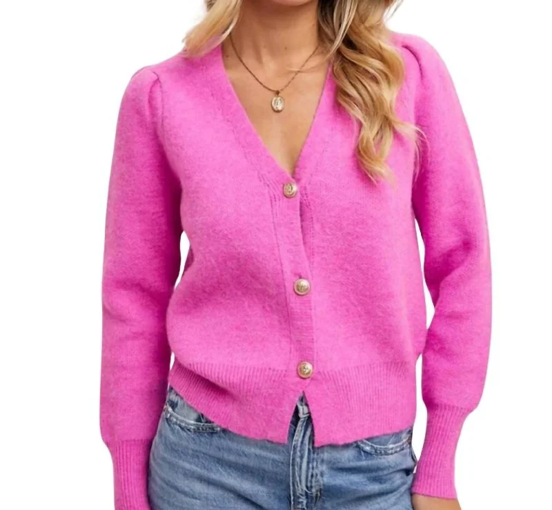 Fashionable Prints Button Up Knit Cardigan In Pink