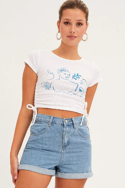 Luxury Fashion Blue Paperbag Denim Shorts High Rise