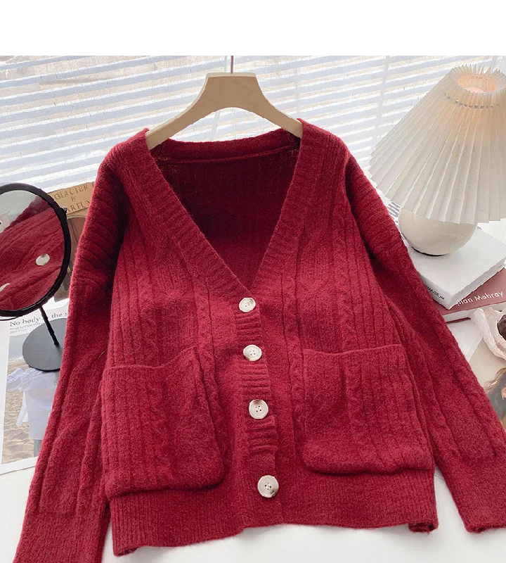 Unique Fashion Minority retro V-neck twist Long Sleeve Jacket  6033