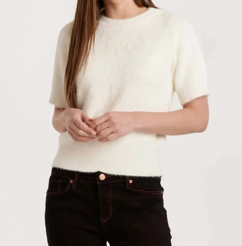 Soft Fabrics Suzie Fuzzy Short Sleeve Sweater Top In Vintage Cream