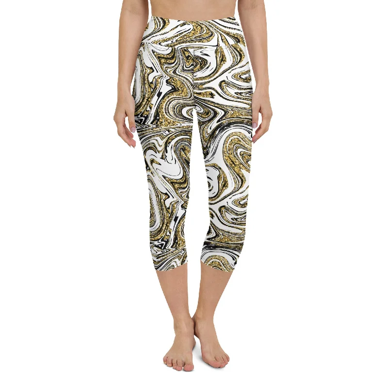 Soft Looks Glitter Print Marble Yoga Capris