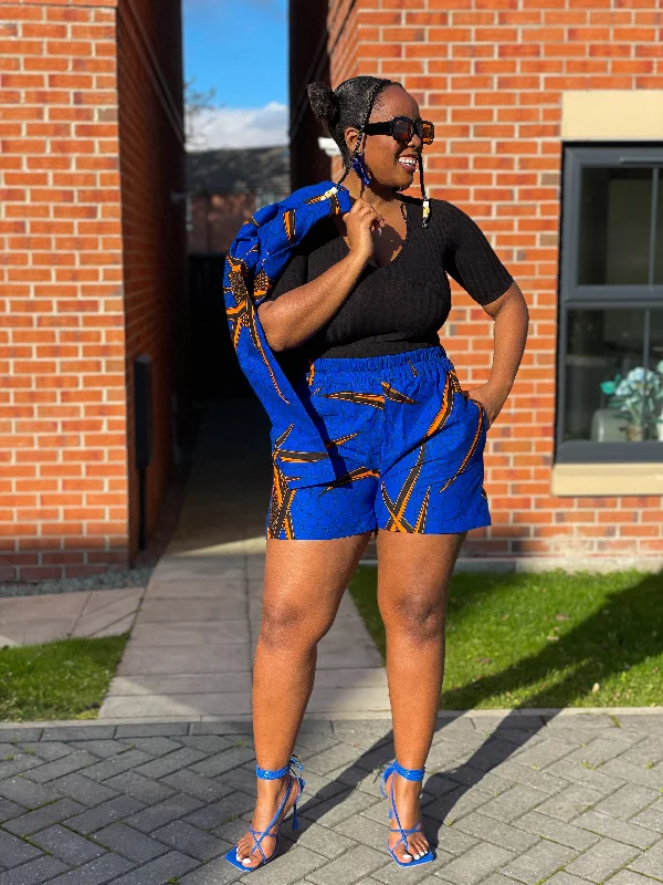 Versatile Comfort Goldie Ankara High Waisted Shorts| Blue African Print