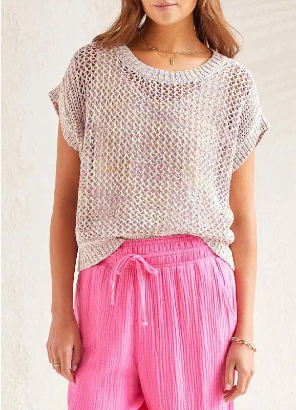 Relaxed Wear Boatneck Open-Stitch Sweater Top In Plum