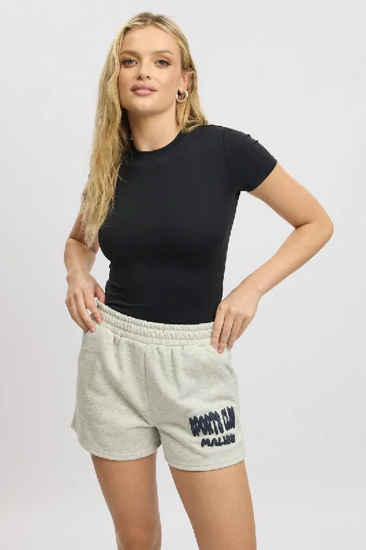 High Street Design Grey Track Shorts High Rise Elastic Waist